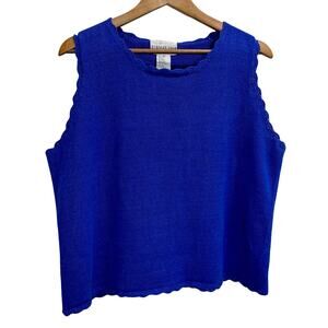 Vintage 90s Bedford Fair Cottage Blue Knit Sweater Boxy Tank Top Sz XL